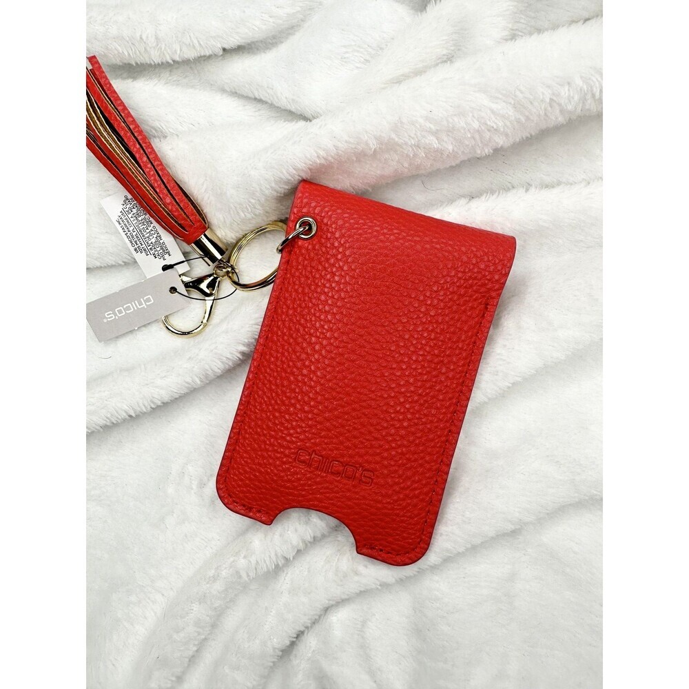 Chicos Sanitizer Holder Wallet Womens One Size Faux Leather Keychain Red Pebbled